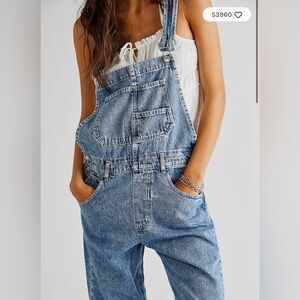 Free People Blue Denim Overalls